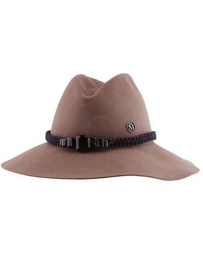 Maison Michel Taupe Kate Macrame Strass Fedora Hat - Brown