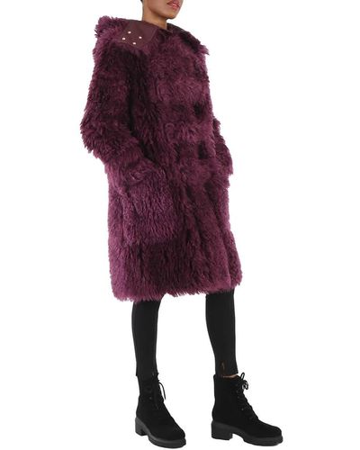 Burberry Montgomery Faux Fur Ear Applique Tailored Coat - Purple