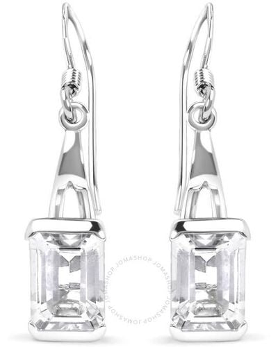 Haus of Brilliance .925 Sterling Silver 3.0 Cttw Emerald Cut Topaz Solitaire Dangle Earring - White