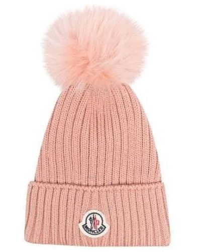 Moncler Pastel Logo-patch Knitted Hat - Pink