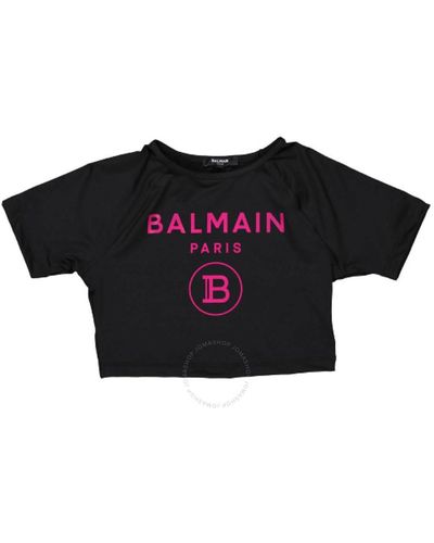 Balmain Kids Logo Printed Cropped T-shirt - Black