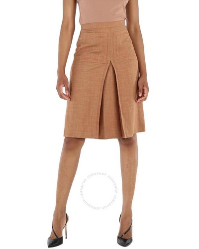 Burberry Topstitch Detail Wool-blend A-line Skirt - Brown