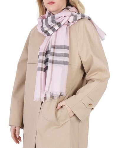 Burberry Giant Gauze Check Wool And Silk Blend Scarf - Pink