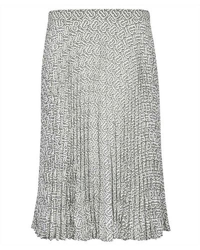 Burberry Tb Monogram Pleated High-waist Skirt - Gray