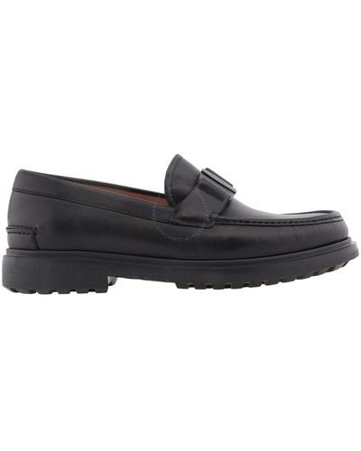 Ferragamo Leather Plano Loafers - Black