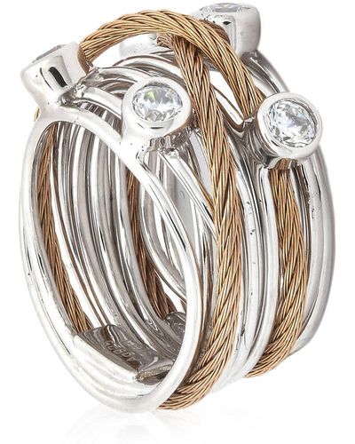 Charriol Tango White Cz Stones Steel Rose Pvd Cable Ring - Metallic