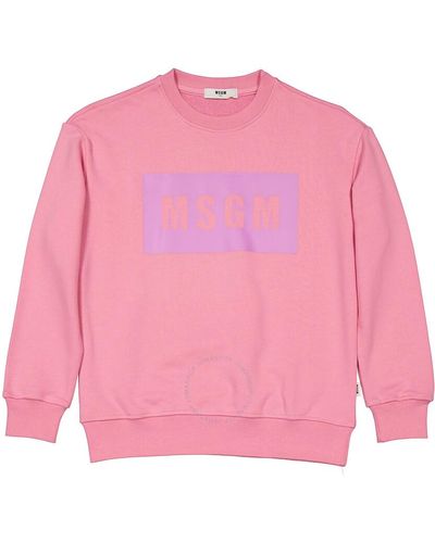 MSGM Girls Rosa Logo Stamp Pull Over Cotton Sweatshirt - Pink