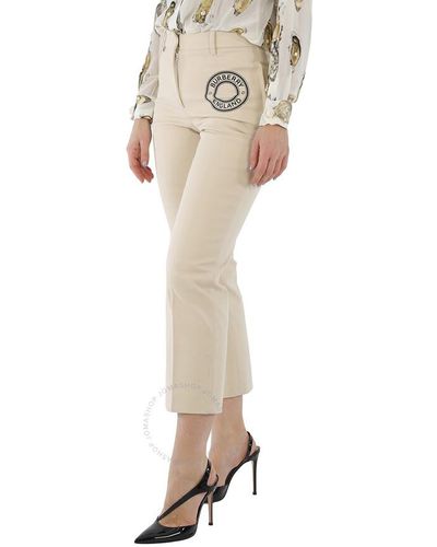 Burberry Cotton-stretch Logo Graphic Tailored Trousers - Natural