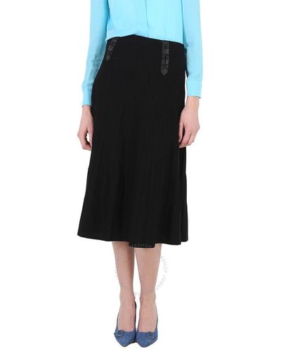 Moschino Leather Detail Pleated Long Skirt - Black