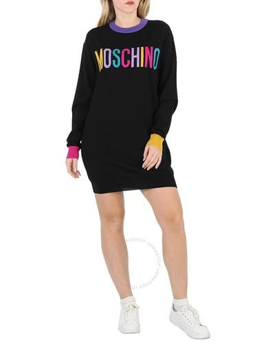Moschino Intarsia Logo-knit Jumper Dress - Black