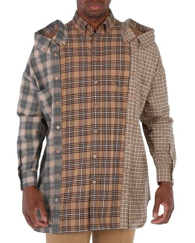 Burberry Camel Check Cotton Flannel Reconstructed Shirt - Brown