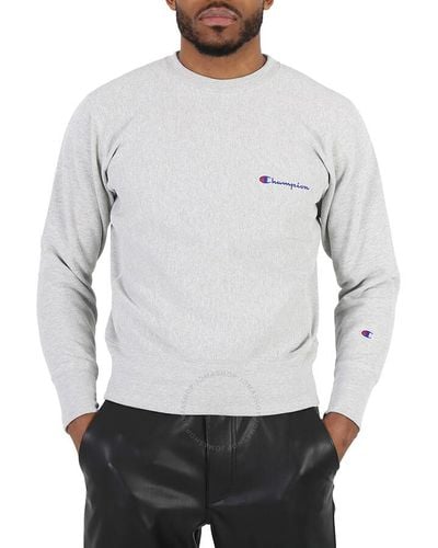 Champion Silver Gray Reverse Weave Script Logo Crew Sweatshirt