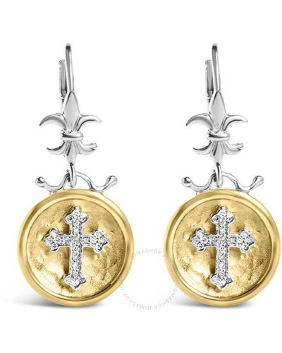 Haus of Brilliance 18k Yellow Gold Over Silver 1/8 Cttw Diamond Hammered Finished Medallion Drop - Metallic