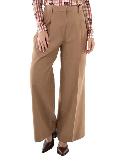 Burberry Camel Melange Madge Wool Twill Wide Trousers - Brown