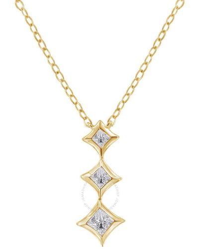 Haus of Brilliance 10k Gold 1/5 Cttw Princess Cut Diamond 3 Stone Drop 18" Pendant Necklace - Metallic