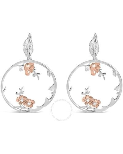 Haus of Brilliance Rose Gold Plated .925 Sterling Silver 1/10 Cttw Diamond Floral Hoop Earrings - Metallic