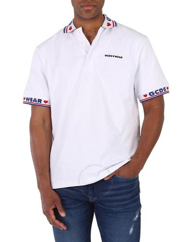 Gcds Tape Logo Cotton Polo Shirt - White