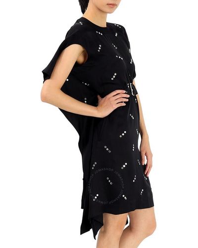 Burberry Antonina Embellished Asymmetric Belted Silk Dress - Black