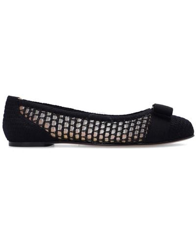 Ferragamo Salvatore Woven Raffia Varina Ballet Flats - Black