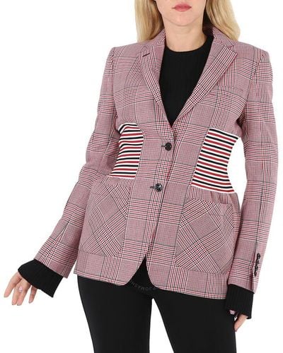 Burberry Ainslee Bright Knit Panel Houndstooth Check Wool Jacket - Pink
