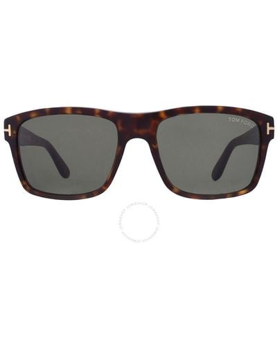 Tom Ford August Green Rectangular Sunglasses Ft0678 52n 58 - Grey