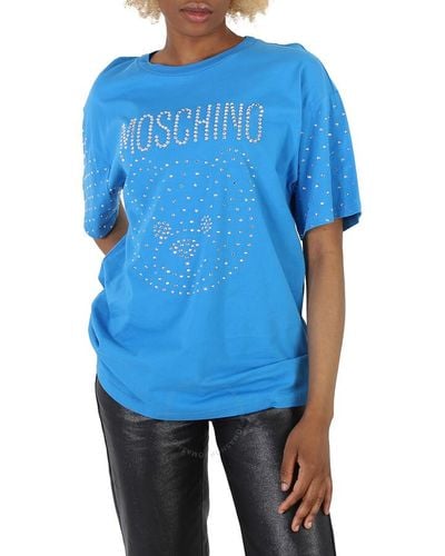 Moschino Crystal Teddy Bear Oversize Cotton T-shirt - Blue