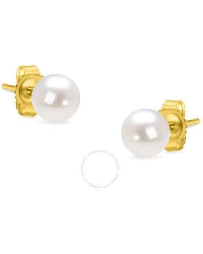 Haus of Brilliance 14k Yellow Gold Round Freshwater Akoya Cultured 5-5.5mm Pearl Stud Earrings Aaa+ Quality - Metallic