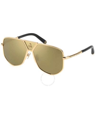 Philipp Plein Gold Mirror Navigator Sunglasses Spp009v 400g 61 - Metallic