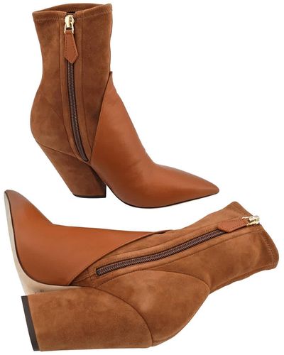 Burberry Paneled Suede And Lambskin Ankle Boots - Brown