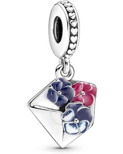 PANDORA Sterling Silver Pansy Flower Envelope Dangle Charm - Blue