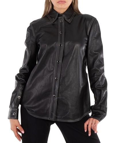 Burberry Leather Manzoni Button Down Shirt - Black