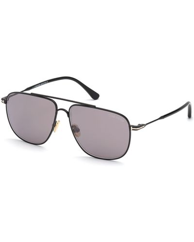 Tom Ford Len Grey Mirror Navigator Sunglasses Ft0815 01c 58 - Black