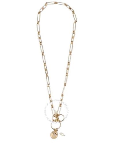 Burberry Crystal/ White Resin Pearl Gold-plated Chain-link Necklace - Metallic