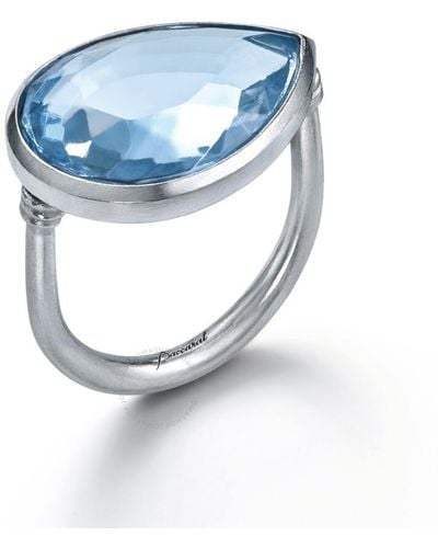 Baccarat Ring Pear Large Size Silver Light Blue Crystal