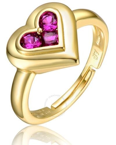 Rachel Glauber 14k Yellow Gold Plated With Amethyst Cubic Zirconia Cluster Heart Halo Promise Ring - Metallic