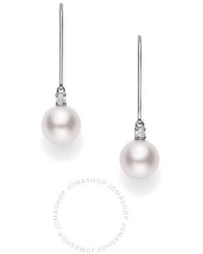 Mikimoto Akoya Pearl 18kt Gold And Diamond Drop Earrings - White