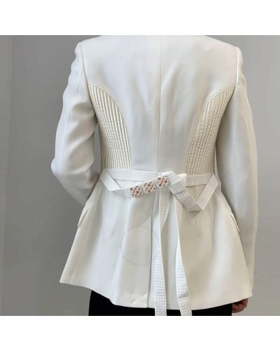 Burberry Single-breasted Belted Wool Blazer Jacket - White