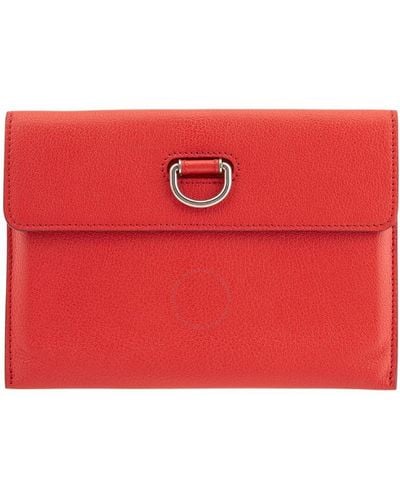 Burberry D-ring Leather Pouch With Zip Coin Case - Red