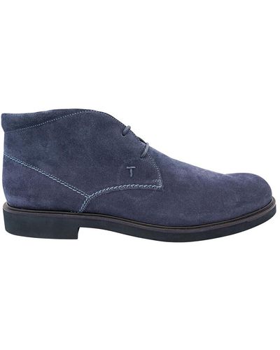 Tod's Indaco Light Calf Suede Ankle Boots - Blue