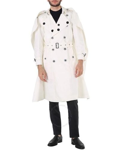 Burberry Technical Faille Reconstructed Double-breasted Cape Detail Trench Coat - White