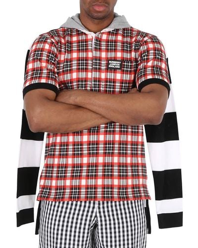 Burberry Plaid And Striped Cotton Remodeled Rugby Shirt - Red