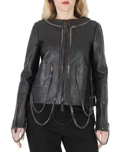 Burberry Draped Chain-link Detail Leather Jacket - Black