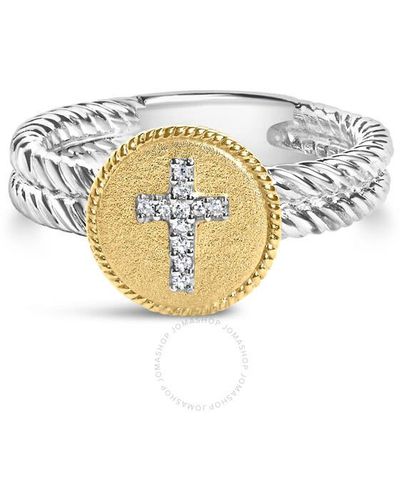 Haus of Brilliance 1k Yellow Gold Plated .925 Sterling Silver Diamond Cross Ring With Satin Finish - White
