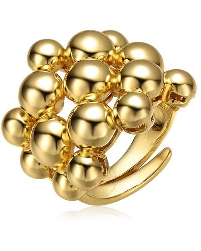 Rachel Glauber 14k Yellow Gold Plated Bead Ball Cluster Bouquet Adjustable Statement Ring - Metallic