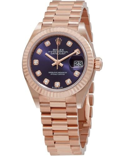 Rolex Lady Datejust 28 Automatic Diamond Purple Dial Watch - Multicolour