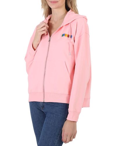 Moschino Cotton Logo Zip Hoodie - Pink