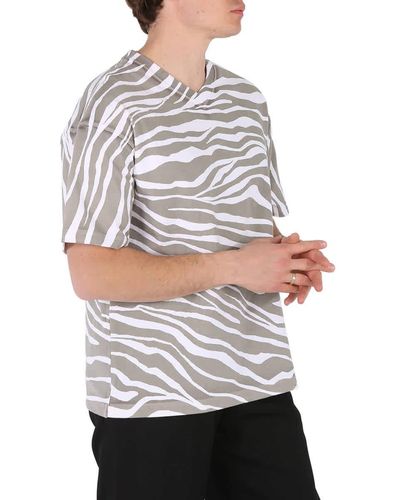 Roberto Cavalli Zebra Print V-neck Cotton T-shirt - Gray