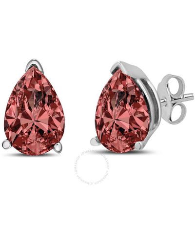 Haus of Brilliance 14k Gold 1/2 Cttw Lab Grown Pink Pear Diamond 3 Prong Set Martini Solitaire Stud Earrings - Red