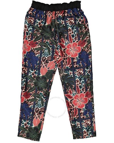 Moncler Floral Print Cropped Silk Trousers - Blue