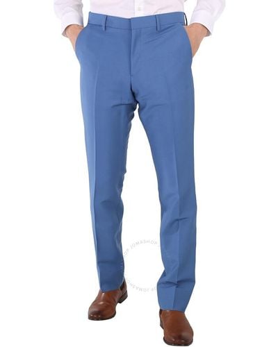 Burberry Steel Mohair Wool Classic Fit Tailored Trousers - Blue